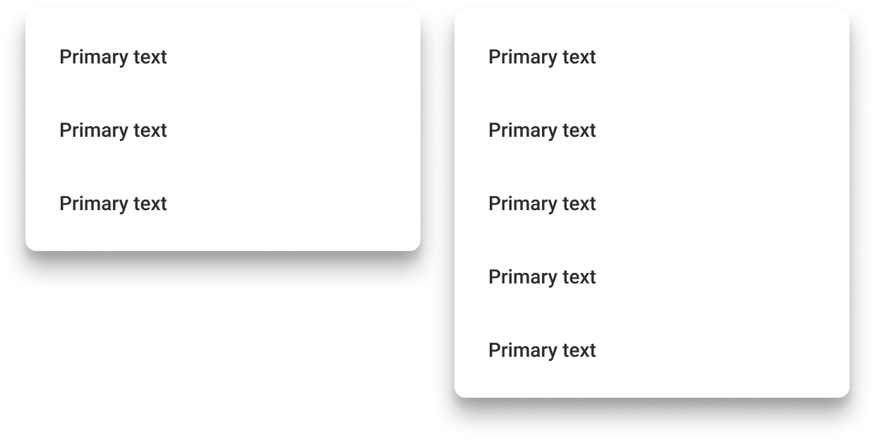 Two menus are compared side-by-side. The height of the left menu hugs against three list items. The height of the right menu grows to hug against five list items.