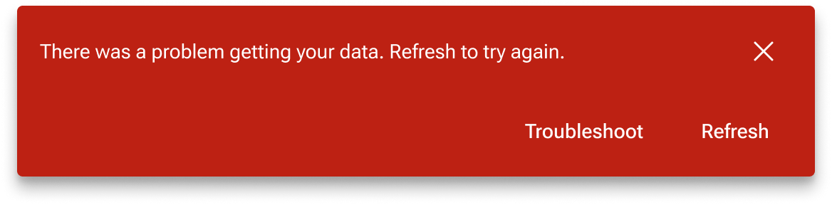 A negative alert with the message Oops. There was a problem connecting to the server. We weren't able to load all of your data