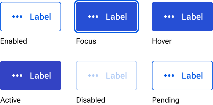 The secondary button appearance includes enabled, focus, hover, active, disabled, and pending states.