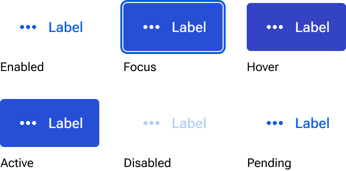 The tertiary button appearance includes enabled, focus, hover, active, disabled, and pending states.