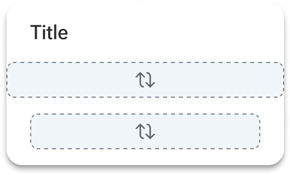 A card with a title and representations of the default and footer slots includes a medium amount of spacing to the left and right of the title and footer slot while the default slot fills the entire width of the card container.