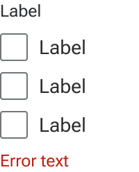 A sample of red error text is displayed immediately below three vertically stacked checkboxes.