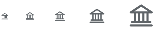 Five icon sizes are compared left-to-right: extra small, small, medium, large, and extra large.