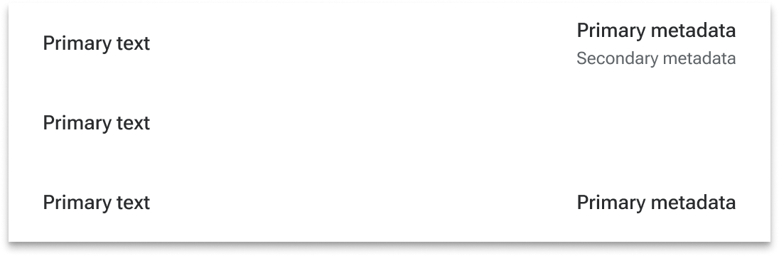 A series of three list items, each with different types of content, have the same height.