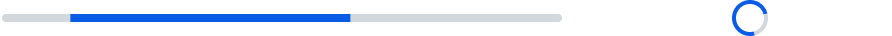 Linear and circular progress indicators are compared side-by-side. Both indicators are filled with an indeterminate length of blue. The blue fill within the linear indicator is offset from the left edge of the track and extends just beyond the halfway point. The blue fill of the circular indicator begins near the bottom of the circle and fills clockwise to about the two-o-clock position.