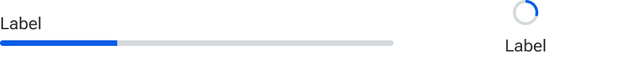 A linear progress indicator and a circular indicator are compared side-by-side. The linear indicator includes sample label text left-aligned just above the bar. The circular indicator includes sample label text horizontally-centered with and just below the circle.