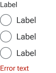 A sample of red error text is displayed immediately below three vertically stacked radios.