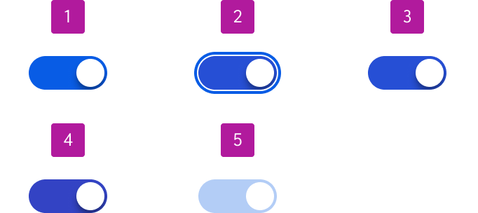 The selected switch includes enabled, focus, hover, active, disabled, and pending states.