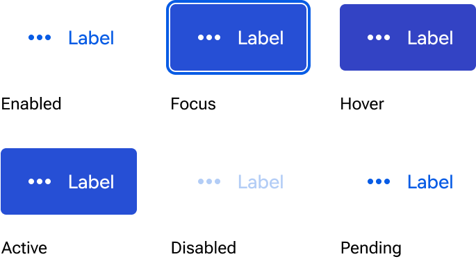 The tertiary button appearance includes enabled, focus, hover, active, disabled, and pending states.