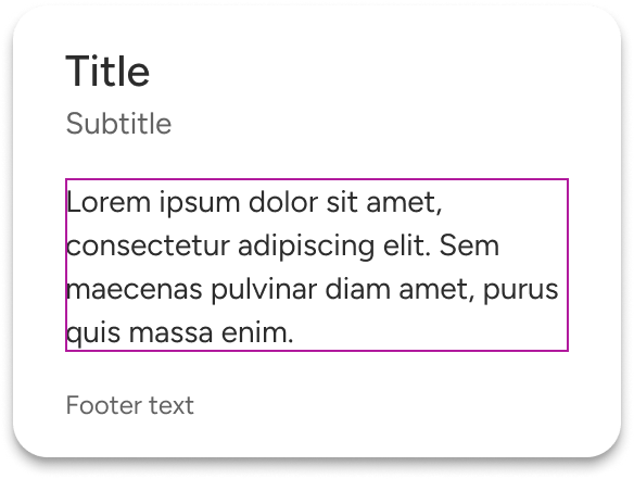 A blue rectangle highlights the position of the default slot in between the header and footer slots. The default slot includes a sample string of text.