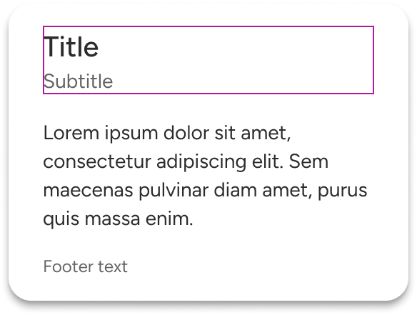 A blue rectangle highlights the position of the header slot, just above the default and footer slots. The header includes placeholders for a title immediately above a subtitle.