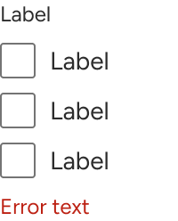 A sample of red error text is displayed immediately below three vertically stacked checkboxes.