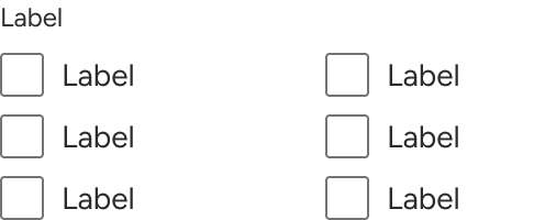 Two checkbox groups are compared side-by-side. The one on the left includes a label above three vertically stacked checkboxes with labels. The group on the right does not include a label.