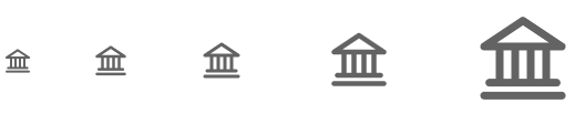 Five icon sizes are compared left-to-right: extra small, small, medium, large, and extra large.