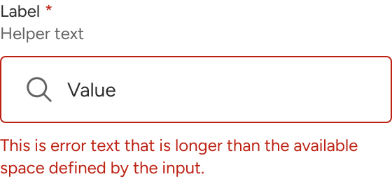 The error text of the input wraps to a second line when it meets the edge of an implied container around the input.