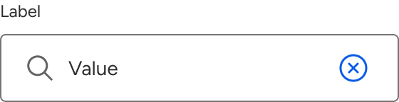 The input includes a label above a field that includes a sample value and a right-aligned icon that displays an X contained within a circle.