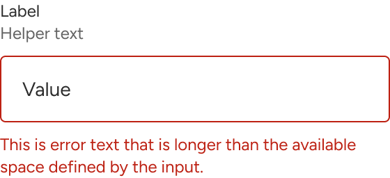 The error text of the input wraps to a second line when it meets the edge of an implied container around the input.