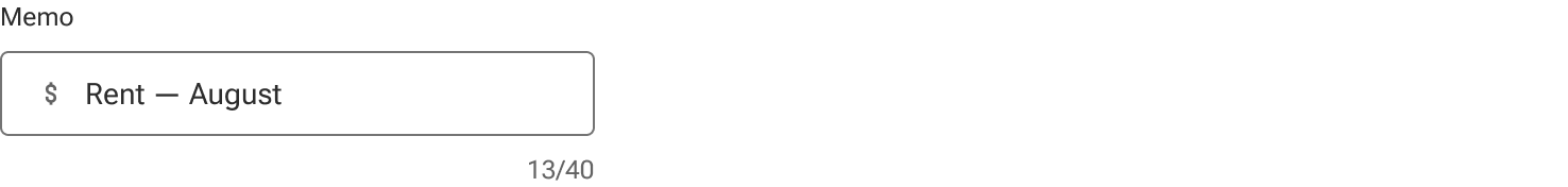 A numeric counter is positioned below an input field and aligned to the right. The counter consists of a number representing the current number of characters in the field followed by a number representing the total number of characters allowed in the field. These two numbers are separated by a forward slash.