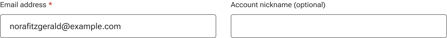 Two inputs are displayed. The left input includes an indicator styled as a red asterisk to the right of the label. The right input includes an indicator with the word optional in parentheses to the right of the label.