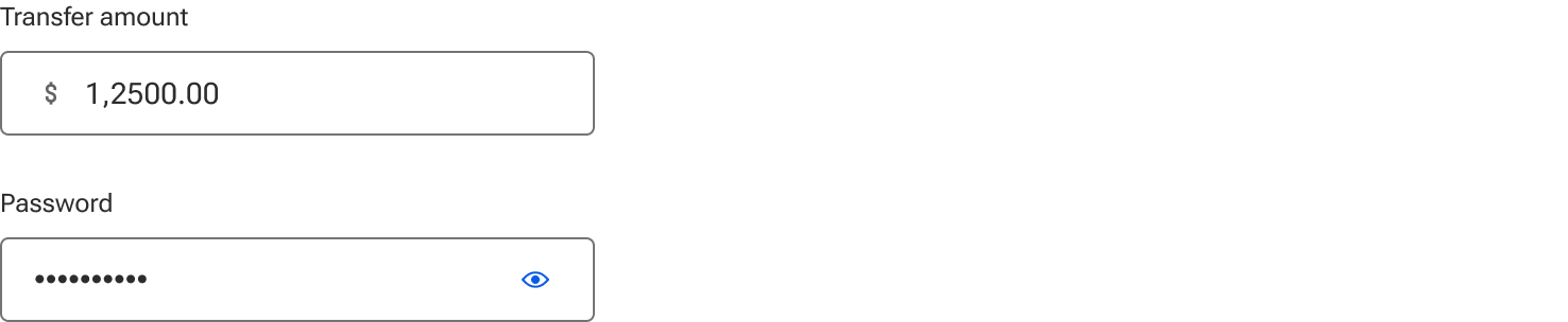Two inputs are displayed. The top input includes a sample icon displayed to the left of a sample value to indicate the position of a left slot. The bottom input includes a sample icon-only button without a container.