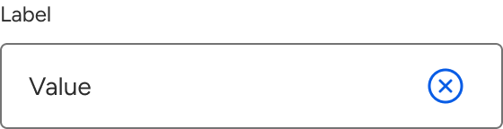 The input includes a label above a field that includes a sample value and a right-aligned icon that displays an X contained within a circle.