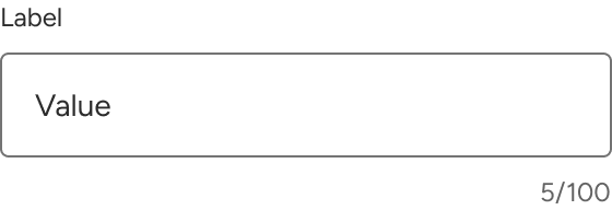 A numeric counter is positioned below an input field and aligned to the right. The counter consists of a number representing the current number of characters in the field followed by a number representing the total number of characters allowed in the field. These two numbers are separated by a forward slash.