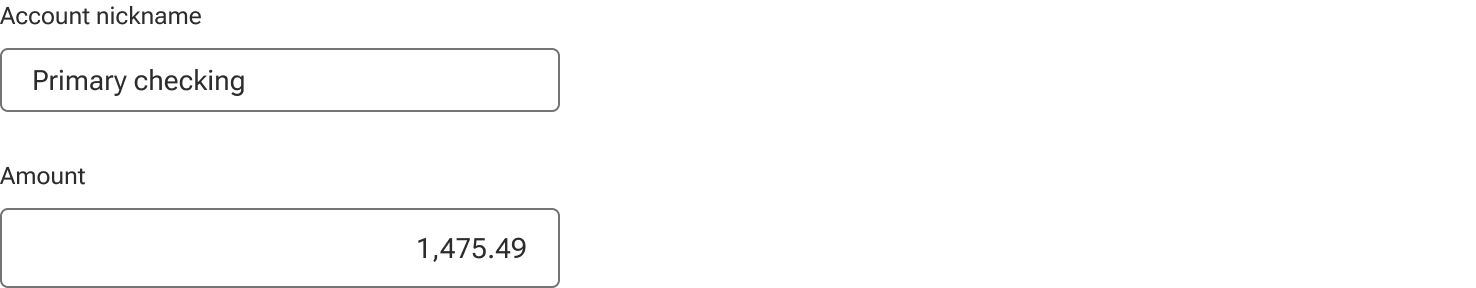 Two inputs are displayed. The top input has the value aligned to the left of the input field. The bottom input has the value aligned to the right of the input field.