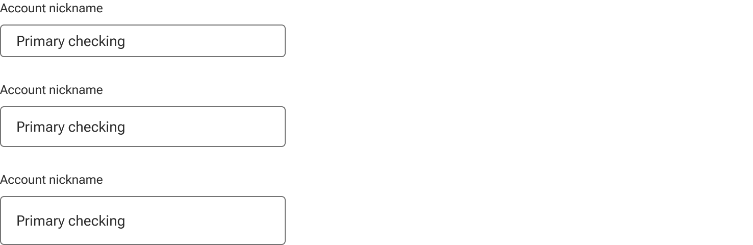 Three inputs are displayed stacked small, medium, and large going from top to bottom.