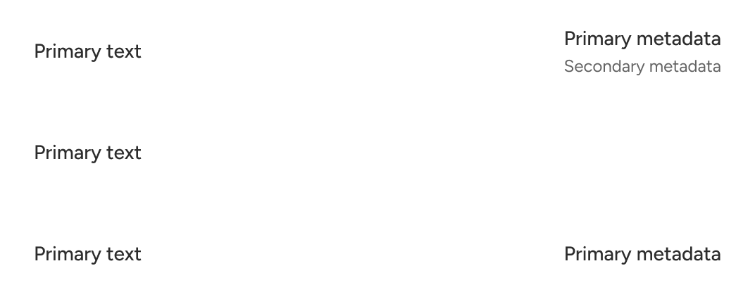 A series of three list items, each with different types of content, have the same height.