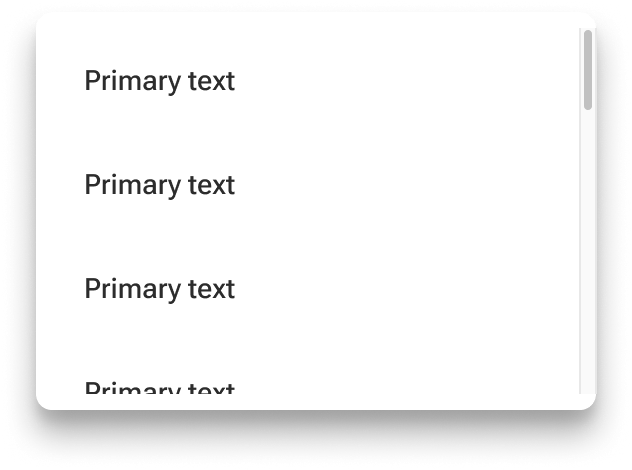A menu includes list items that extend beyond the bottom boundary of the menu. A scrollbar is displayed along the right edge of the menu.