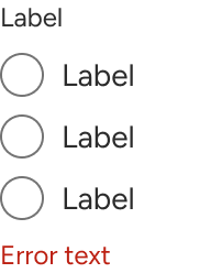 A sample of red error text is displayed immediately below three vertically stacked radios.