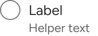 A radio with label includes sample helper text immediately below the label. The helper text is aligned to the left edge of the label text and both are positioned to the right of the radio input.