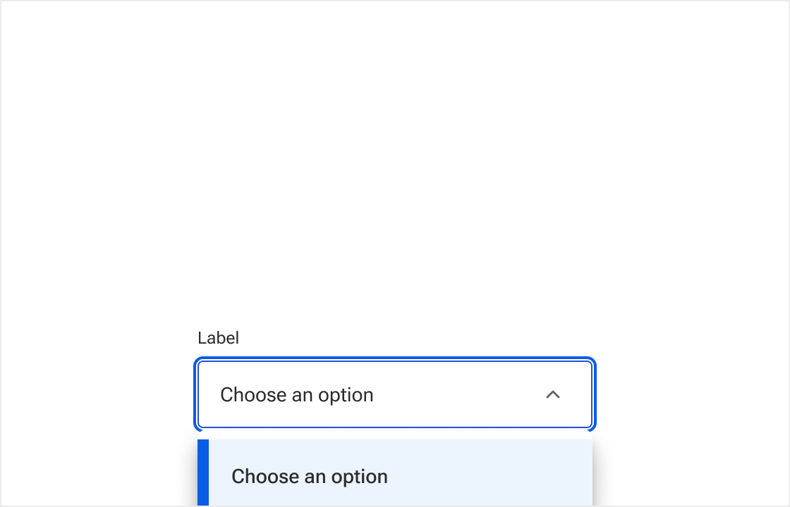 An open select is positioned close to the bottom edge of a frame. The menu is anchored to the bottom edge of the input field and is cropped by the bottom edge of the frame.