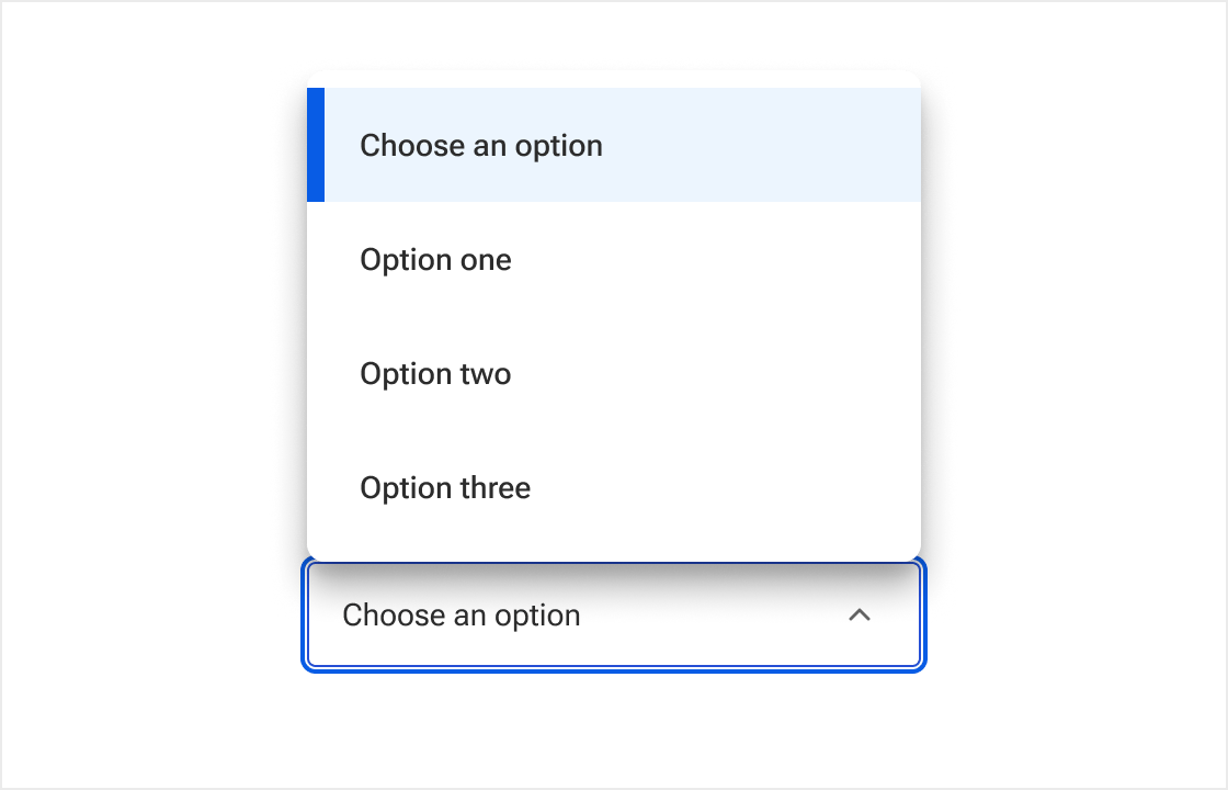 An open select is positioned close to the bottom edge of a frame. The menu is anchored to the top edge of the input field where there is more room for it to fully expand.
