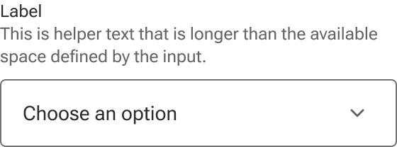 The helper text of the select wraps to a second line when it meets the edge of an implied container around the select.
