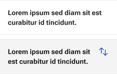 Two separate header cells are displayed. The top cell includes only text that spans the full width of the cell and wraps to a new line. The bottom cell includes text and a sort icon. The text spans from the left of the cell up to the sort icon then wraps to a new line.