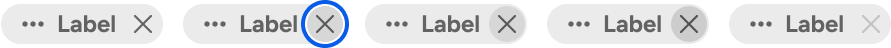 A series of tags with the dismiss button in its various states