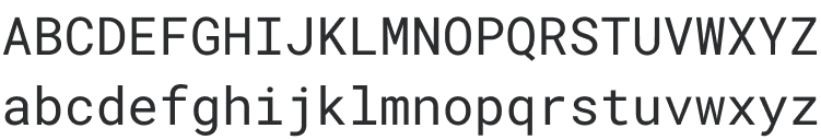 An example of Roboto Mono applied to the upper and lowercase alphabet.